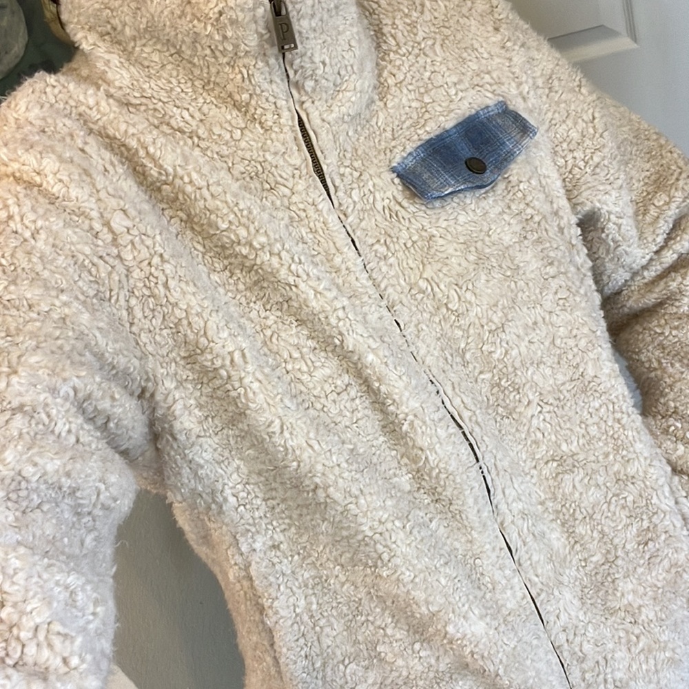 Pendleton Oatmeal beige teddy bear Sherpa pile full front zip jacket Medium